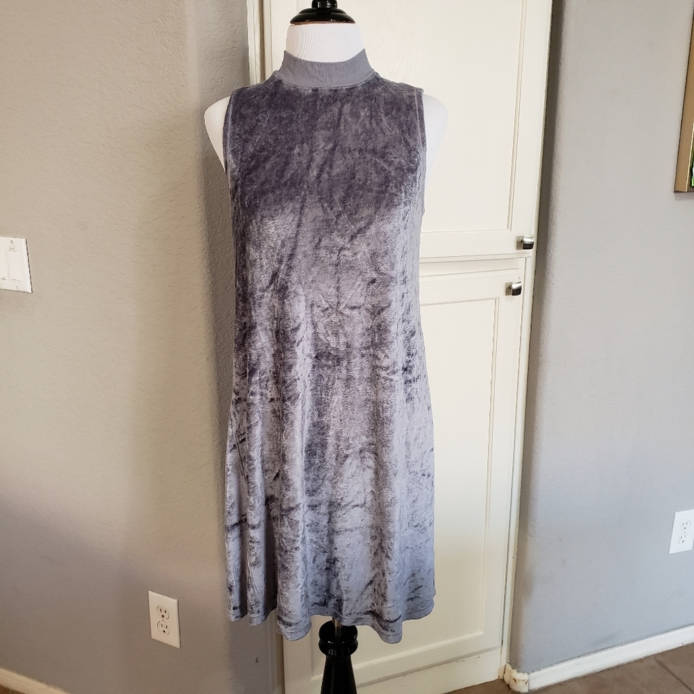 Michael Stars Vali Gray Velvet Swing Mock Neck Sleeveless Tank Dress Size Medium